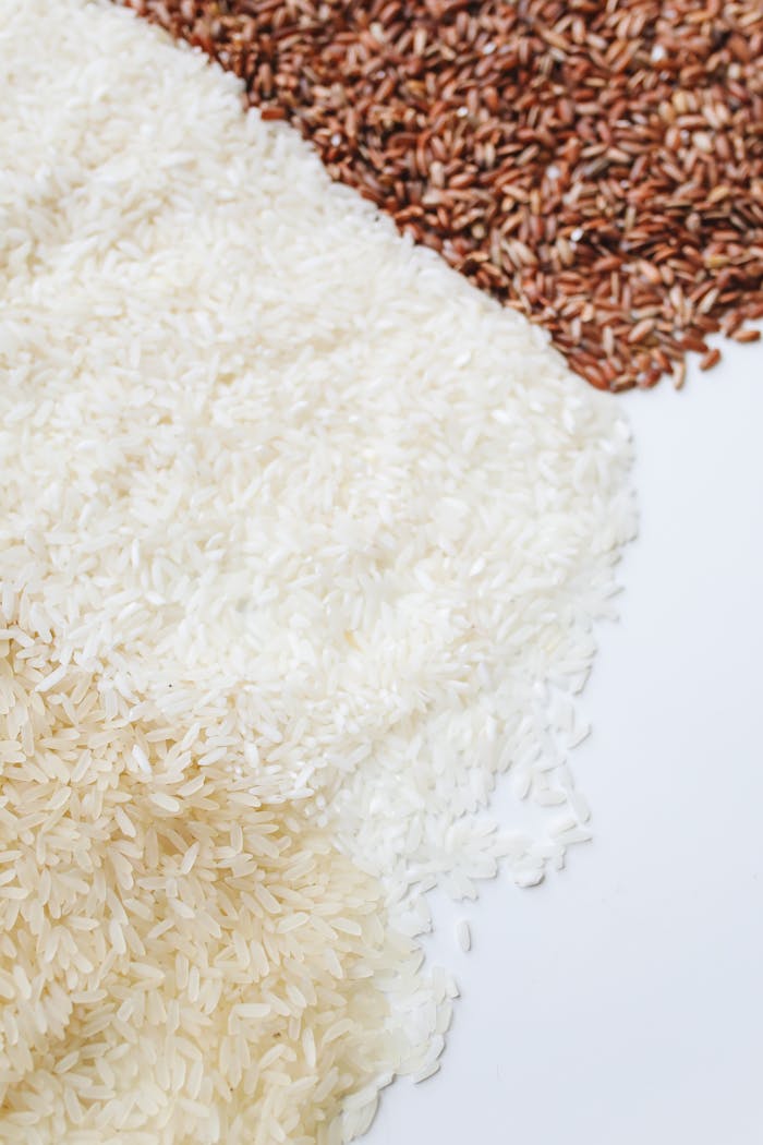 why-choose-us Close-up of assorted uncooked rice demonstrating diversity in grain types on a white background.